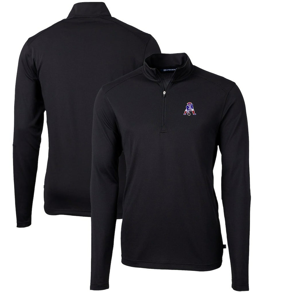 New England Patriots Cutter & Buck Throwback Logo Virtue Eco Pique Recycled Quarter-Zip Big & Tall Pullover Top Black