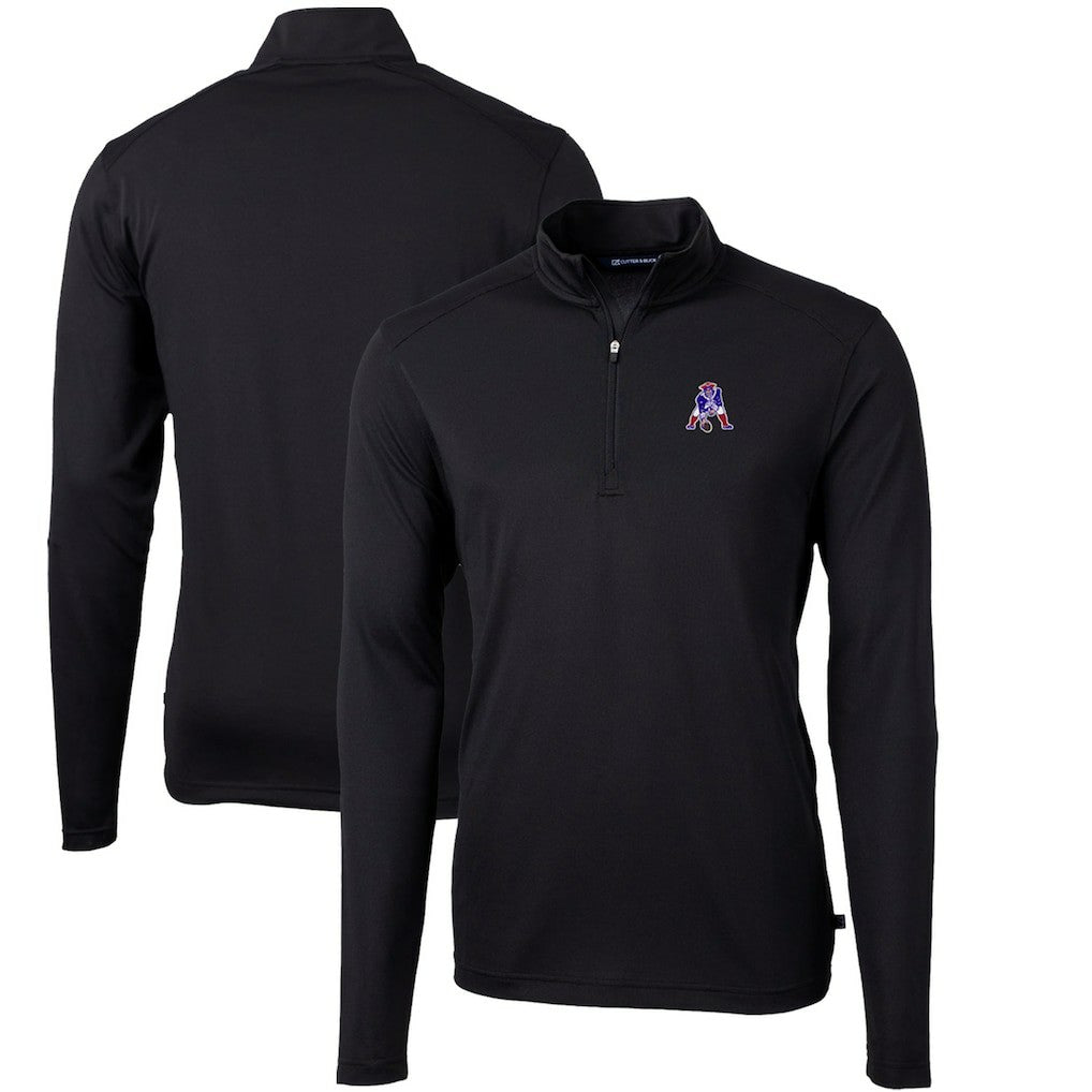 New England Patriots Cutter & Buck Throwback Logo Virtue Eco Pique Recycled Quarter-Zip Big & Tall Pullover Top Black
