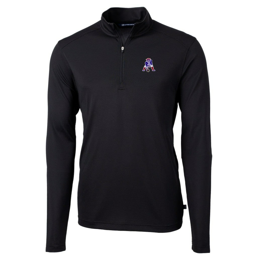 New England Patriots Cutter & Buck Throwback Logo Virtue Eco Pique Recycled Quarter-Zip Big & Tall Pullover Top Black