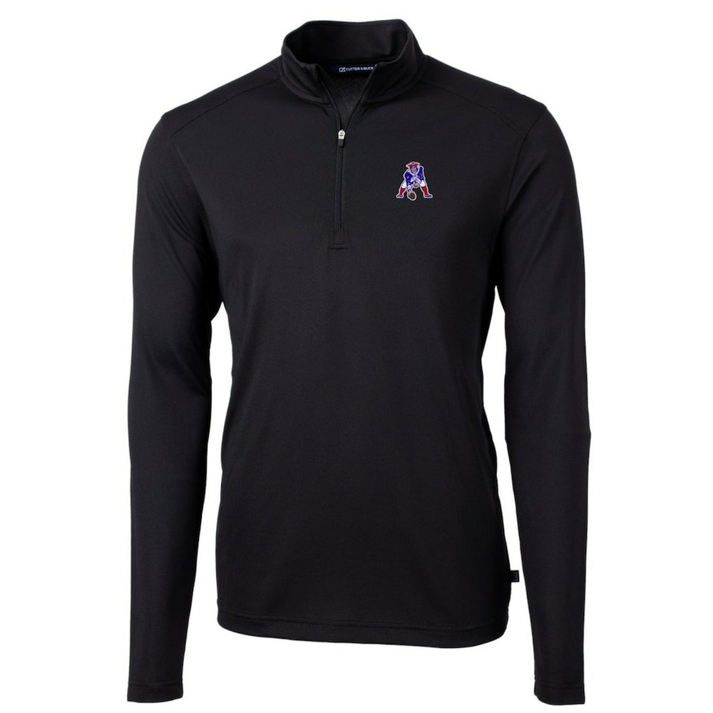 New England Patriots Cutter & Buck Throwback Logo Virtue Eco Pique Recycled Quarter-Zip Big & Tall Pullover Top Black