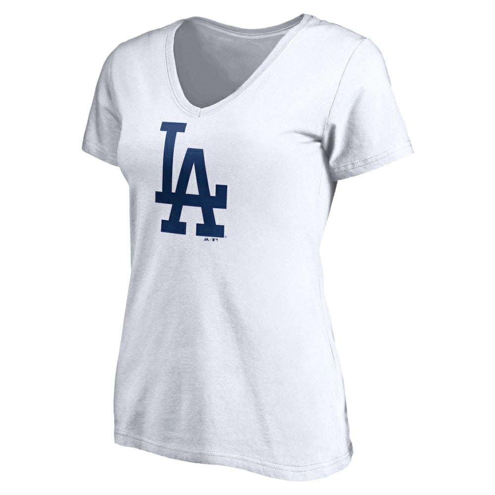 Los Angeles Dodgers Women's Official Logo V-Neck T-Shirt - White - MLB on Sale