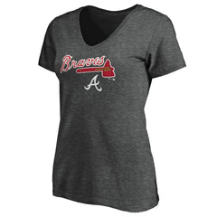 Atlanta Braves Women's Team Lockup V-Neck T-Shirt - Charcoal - MLB Discount