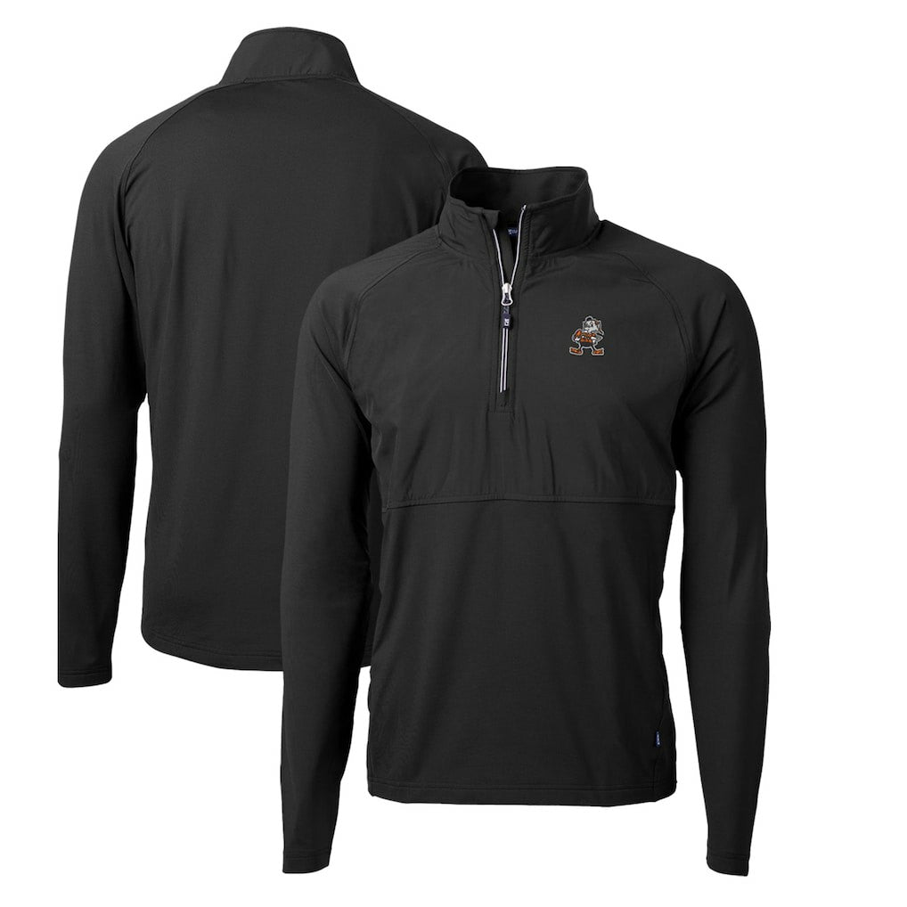 Cleveland Browns Cutter & Buck Adapt Eco Knit Hybrid Recycled Quarter-Zip Throwback Pullover Top Black
