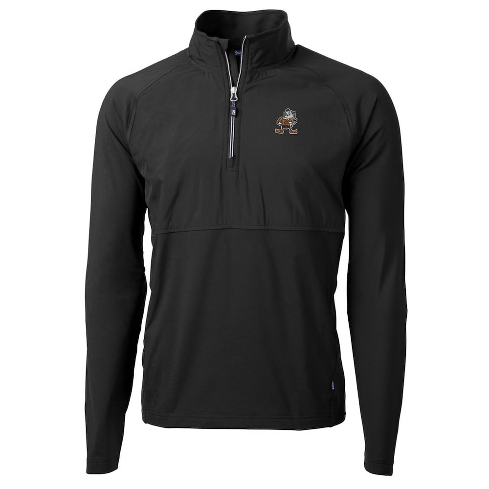 Cleveland Browns Cutter & Buck Adapt Eco Knit Hybrid Recycled Quarter-Zip Throwback Pullover Top Black