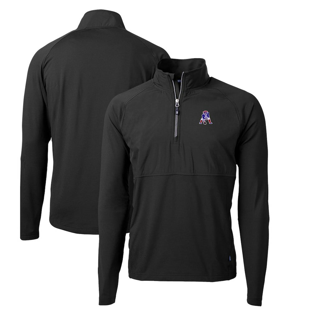 New England Patriots Cutter & Buck Adapt Eco Knit Hybrid Recycled Quarter-Zip Throwback Pullover Top Black