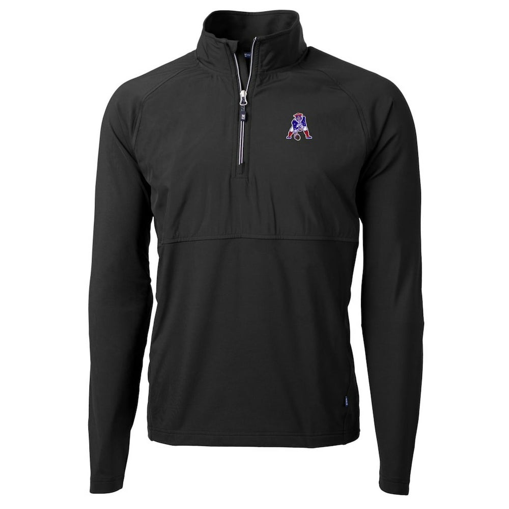 New England Patriots Cutter & Buck Adapt Eco Knit Hybrid Recycled Quarter-Zip Throwback Pullover Top Black