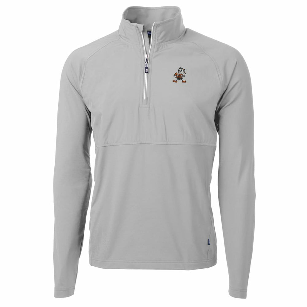 Cleveland Browns Cutter & Buck Adapt Eco Knit Hybrid Recycled Quarter-Zip Throwback Pullover Top Gray