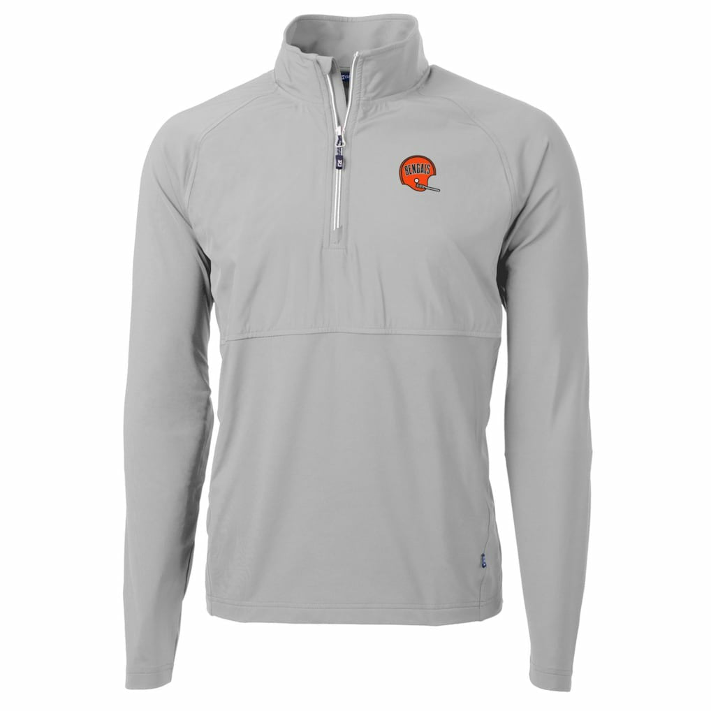 Cincinnati Bengals Cutter & Buck Adapt Eco Knit Hybrid Recycled Quarter-Zip Throwback Pullover Top Gray