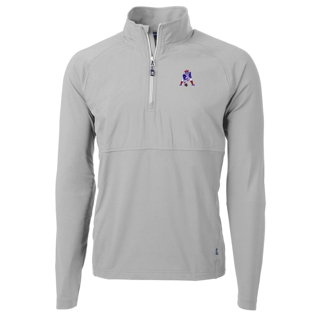 New England Patriots Cutter & Buck Adapt Eco Knit Hybrid Recycled Quarter-Zip Throwback Pullover Top Gray
