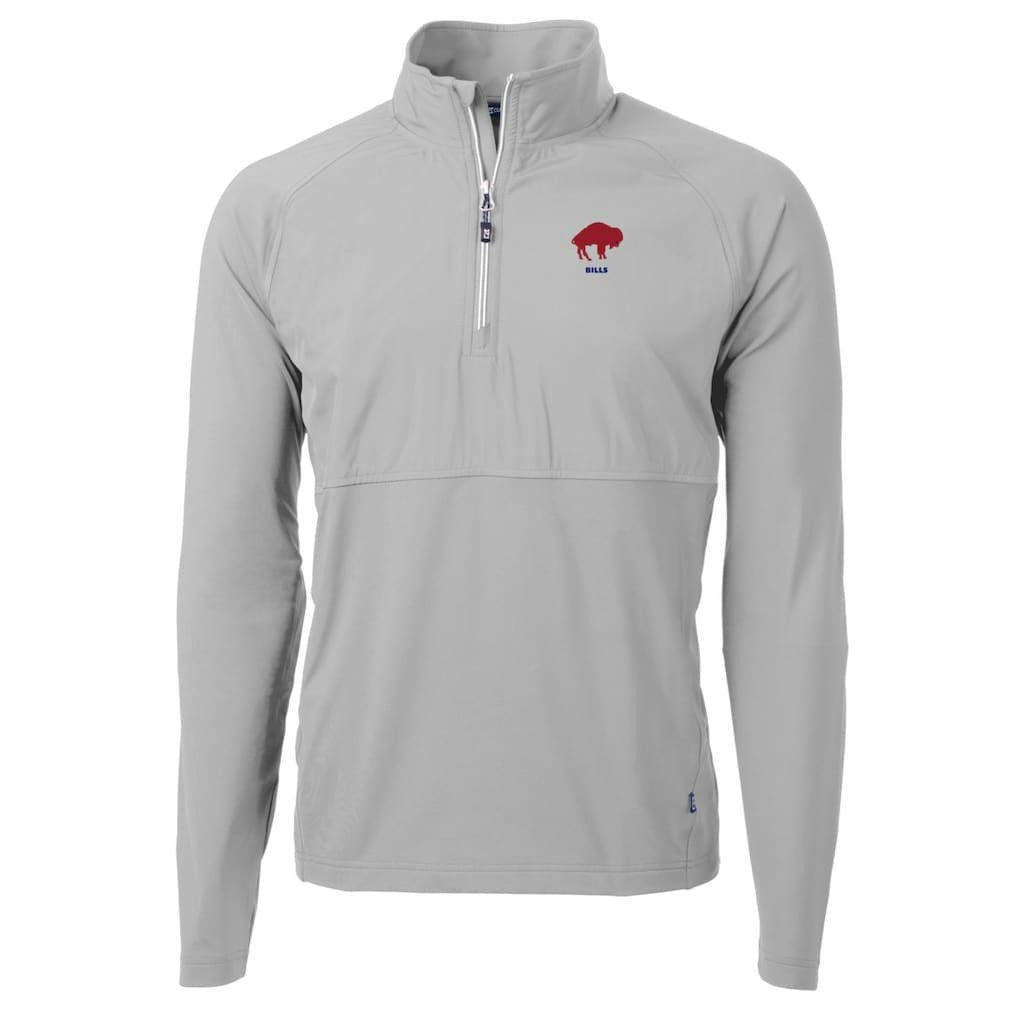 Buffalo Bills Cutter & Buck Adapt Eco Knit Hybrid Recycled Quarter-Zip Throwback Pullover Top Gray