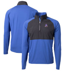 New England Patriots Cutter & Buck Adapt Eco Knit Hybrid Recycled Quarter-Zip Throwback Pullover Top Royal/Black