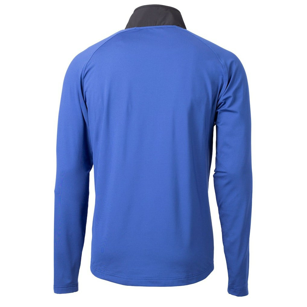 New England Patriots Cutter & Buck Adapt Eco Knit Hybrid Recycled Quarter-Zip Throwback Pullover Top Royal/Black