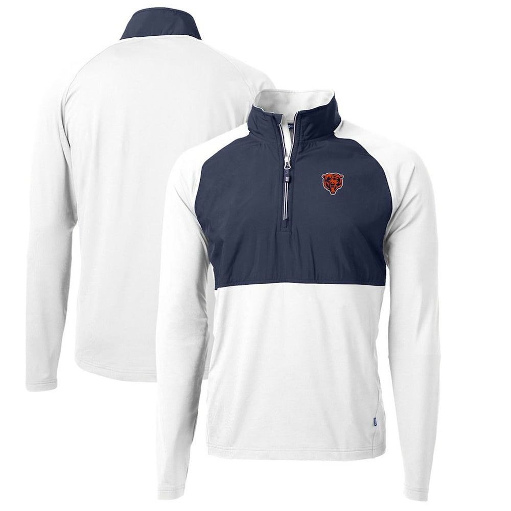 Chicago Bears Cutter & Buck Adapt Eco Knit Hybrid Recycled Quarter-Zip Throwback Pullover Top White/Navy