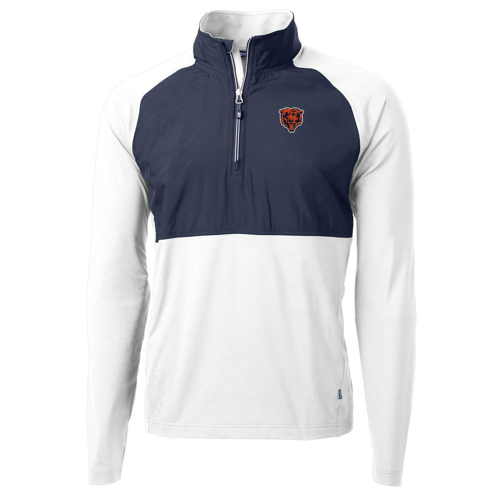 Chicago Bears Cutter & Buck Adapt Eco Knit Hybrid Recycled Quarter-Zip Throwback Pullover Top White/Navy