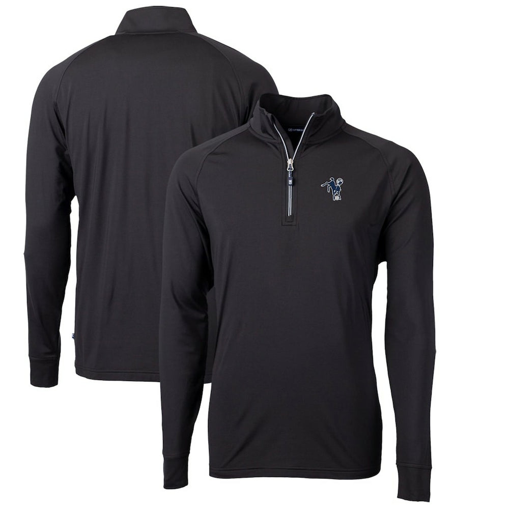 Indianapolis Colts Cutter & Buck Adapt Eco Knit Stretch Recycled Quarter-Zip Throwback Pullover Top Black