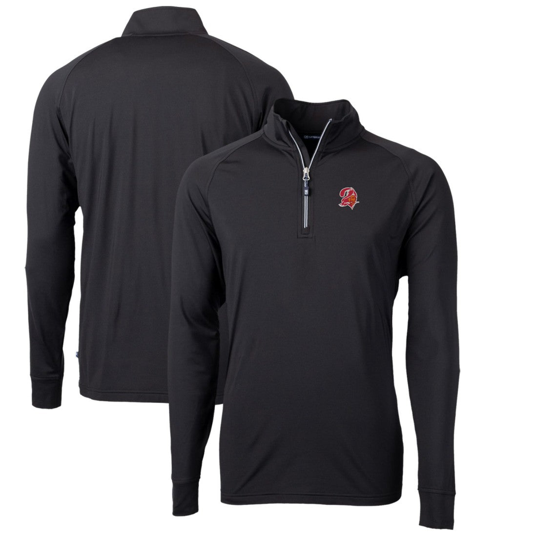 Tampa Bay Buccaneers Cutter & Buck Adapt Eco Knit Stretch Recycled Quarter-Zip Throwback Pullover Top Black