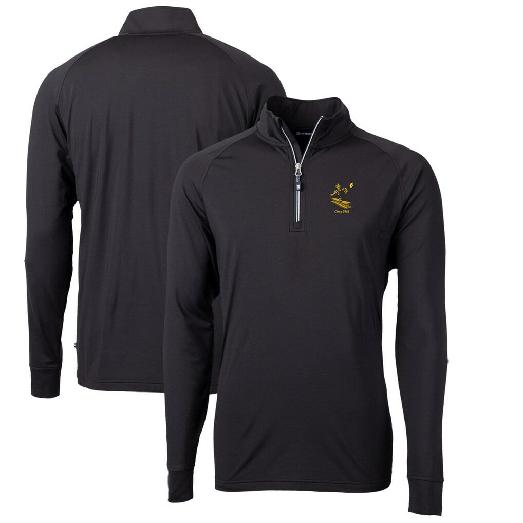 Pittsburgh Steelers Cutter & Buck Adapt Eco Knit Stretch Recycled Quarter-Zip Throwback Pullover Top Black