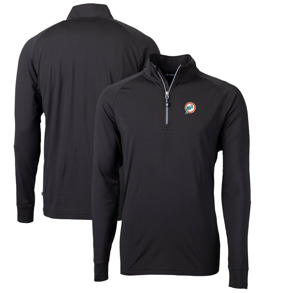 Miami Dolphins Cutter & Buck Adapt Eco Knit Stretch Recycled Quarter-Zip Throwback Pullover Top Black