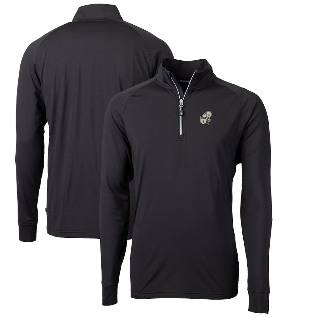 New Orleans Saints Cutter & Buck Adapt Eco Knit Stretch Recycled Quarter-Zip Throwback Pullover Top Black