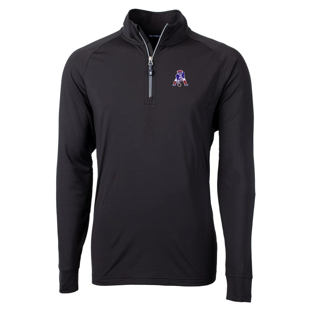 New England Patriots Cutter & Buck Adapt Eco Knit Stretch Recycled Quarter-Zip Throwback Pullover Top Black