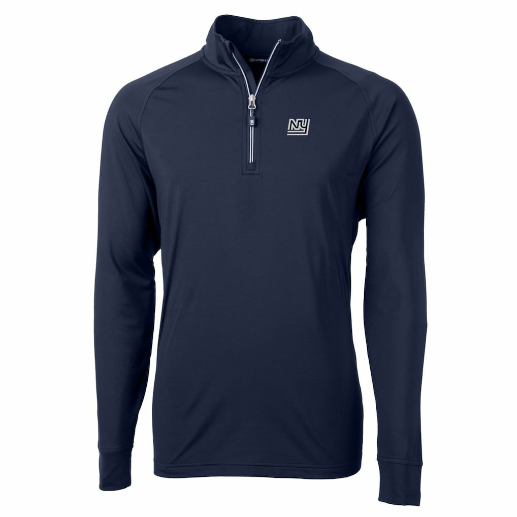 New York Giants Cutter & Buck Adapt Eco Knit Stretch Recycled Quarter-Zip Throwback Pullover Top Navy