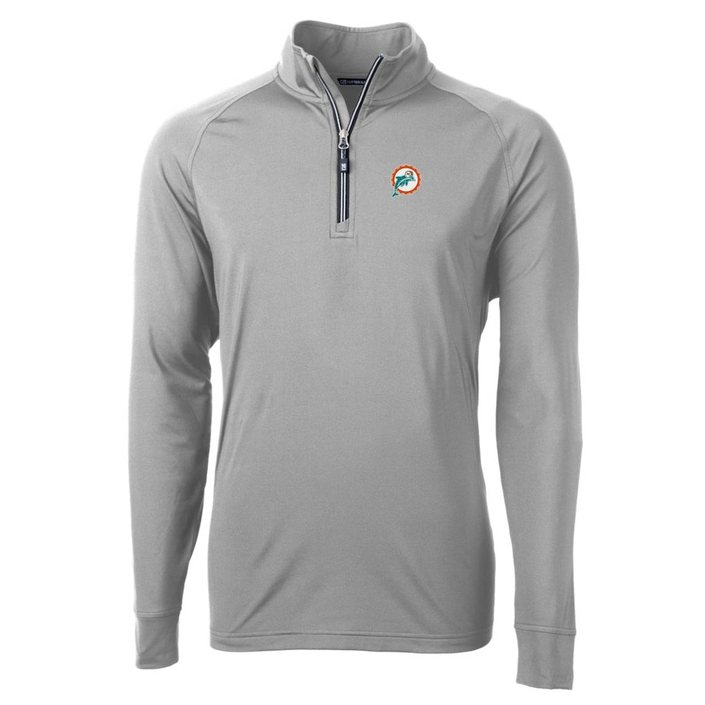 Miami Dolphins Cutter & Buck Adapt Eco Knit Stretch Recycled Quarter-Zip Throwback Pullover Top Gray
