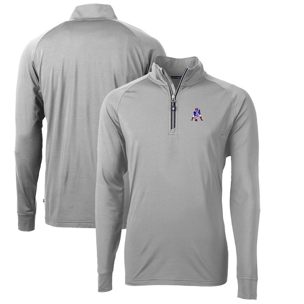 New England Patriots Cutter & Buck Adapt Eco Knit Stretch Recycled Quarter-Zip Throwback Pullover Top Gray