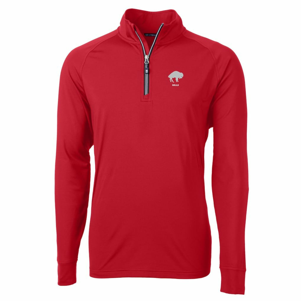 Buffalo Bills Cutter & Buck Adapt Eco Knit Stretch Recycled Quarter-Zip Throwback Pullover Top Red