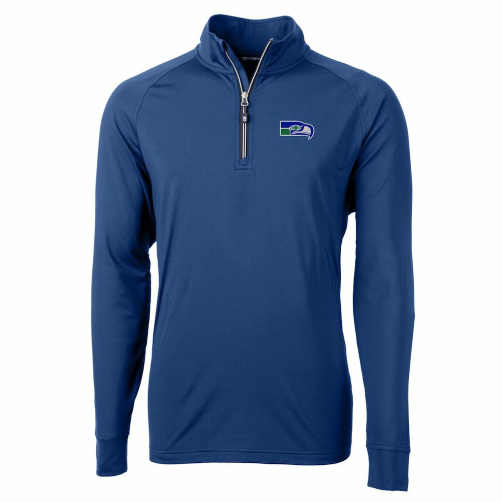 Seattle Seahawks Cutter & Buck Adapt Eco Knit Stretch Recycled Quarter-Zip Throwback Pullover Top Royal
