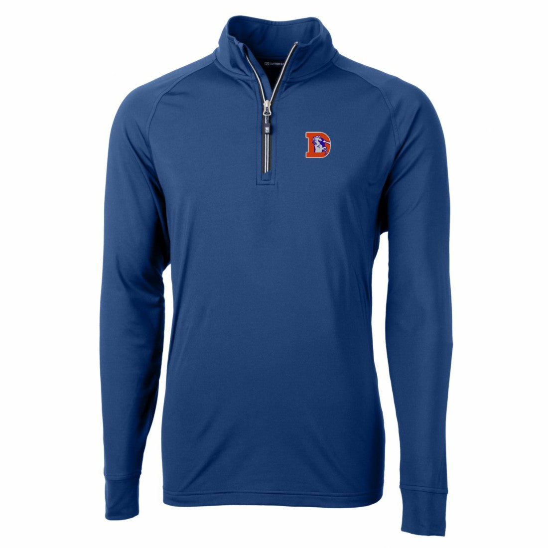 Denver Broncos Cutter & Buck Adapt Eco Knit Stretch Recycled Quarter-Zip Throwback Pullover Top Royal