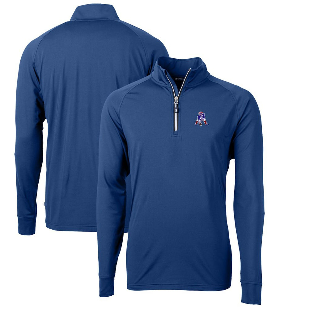 New England Patriots Cutter & Buck Adapt Eco Knit Stretch Recycled Quarter-Zip Throwback Pullover Top Royal