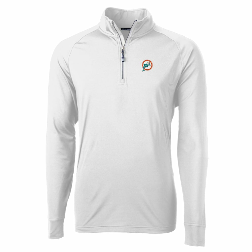 Miami Dolphins Cutter & Buck Adapt Eco Knit Stretch Recycled Quarter-Zip Throwback Pullover Top White