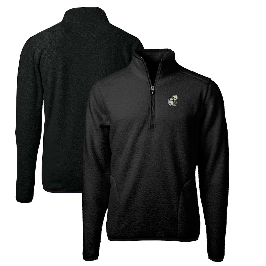 New Orleans Saints Cutter & Buck Throwback Eco Sherpa Fleece Quarter-Zip Pullover Jacket Black