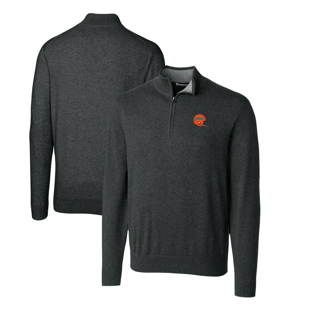 Cincinnati Bengals Cutter & Buck Throwback Logo Lakemont Tri-Blend Quarter-Zip Pullover Sweater Heather Charcoal