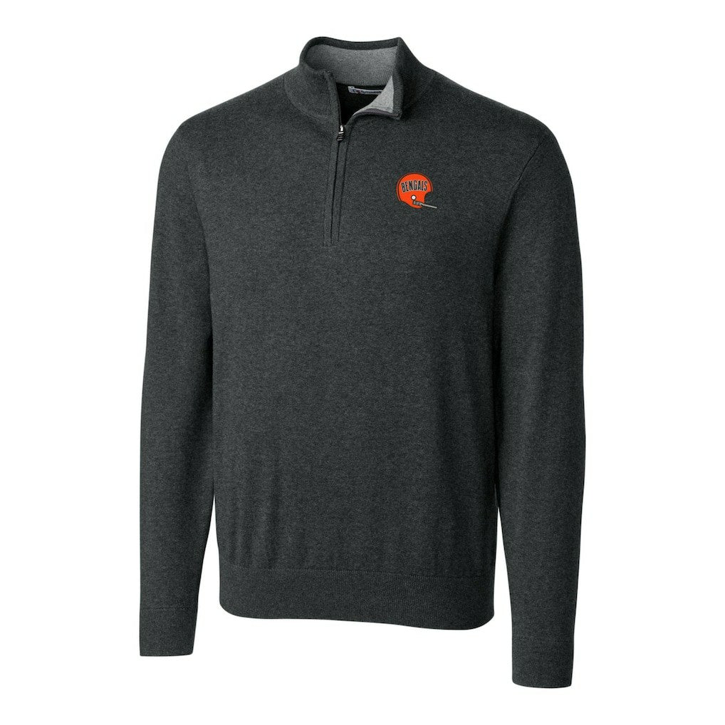 Cincinnati Bengals Cutter & Buck Throwback Logo Lakemont Tri-Blend Quarter-Zip Pullover Sweater Heather Charcoal