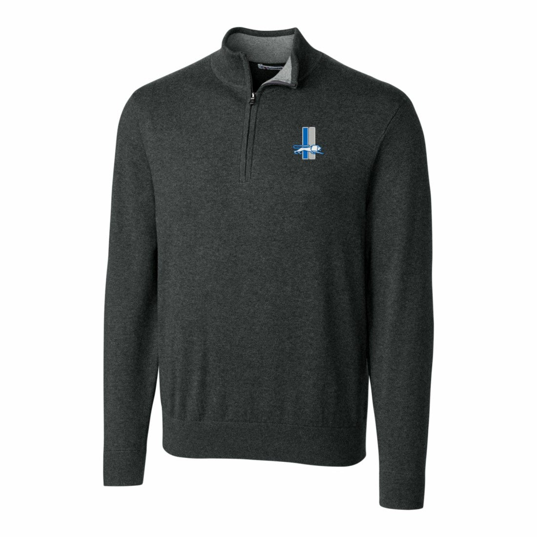 Detroit Lions Cutter & Buck Throwback Logo Lakemont Tri-Blend Quarter-Zip Pullover Sweater Heather Charcoal