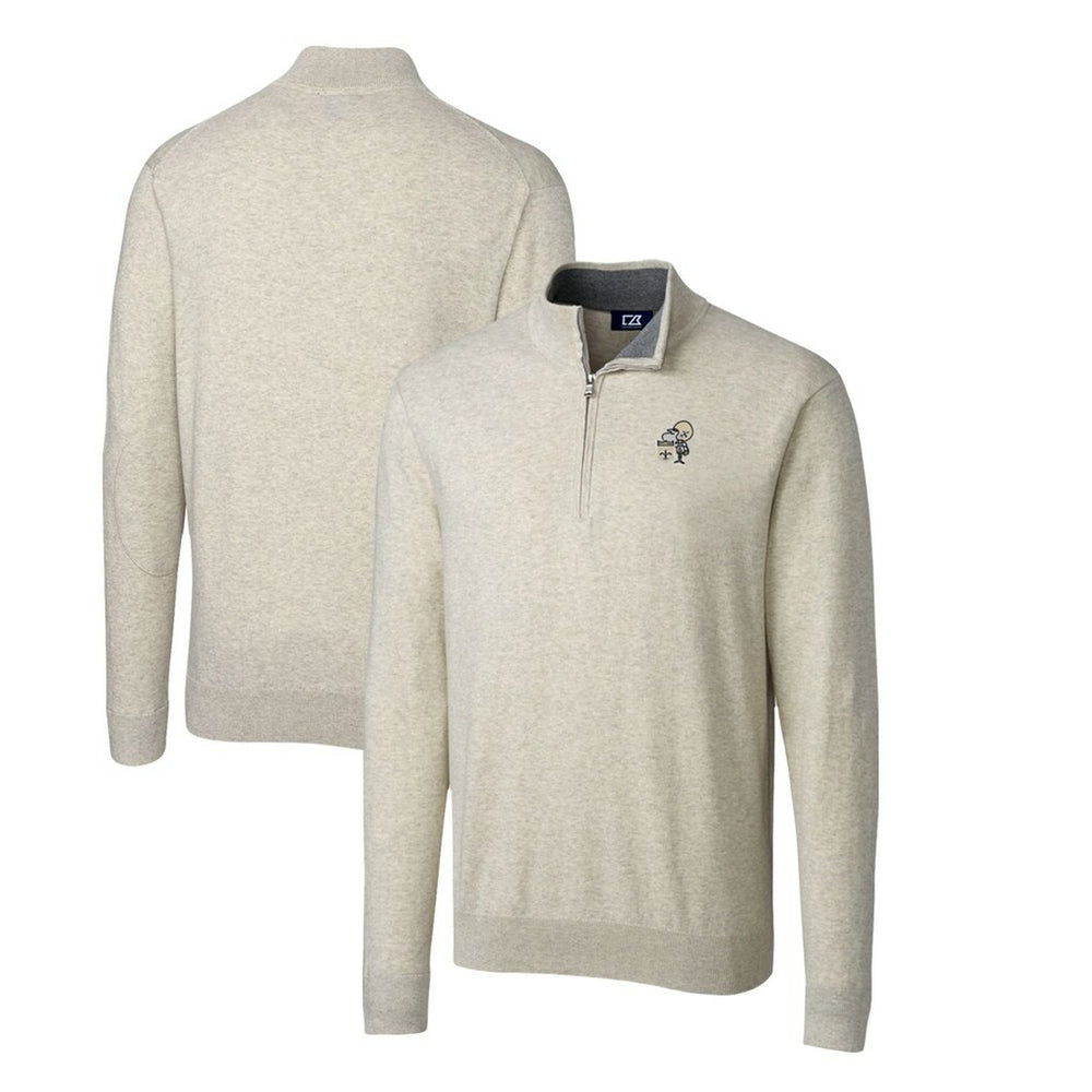 New Orleans Saints Cutter & Buck Throwback Logo Lakemont Tri-Blend Quarter-Zip Pullover Sweater Oatmeal