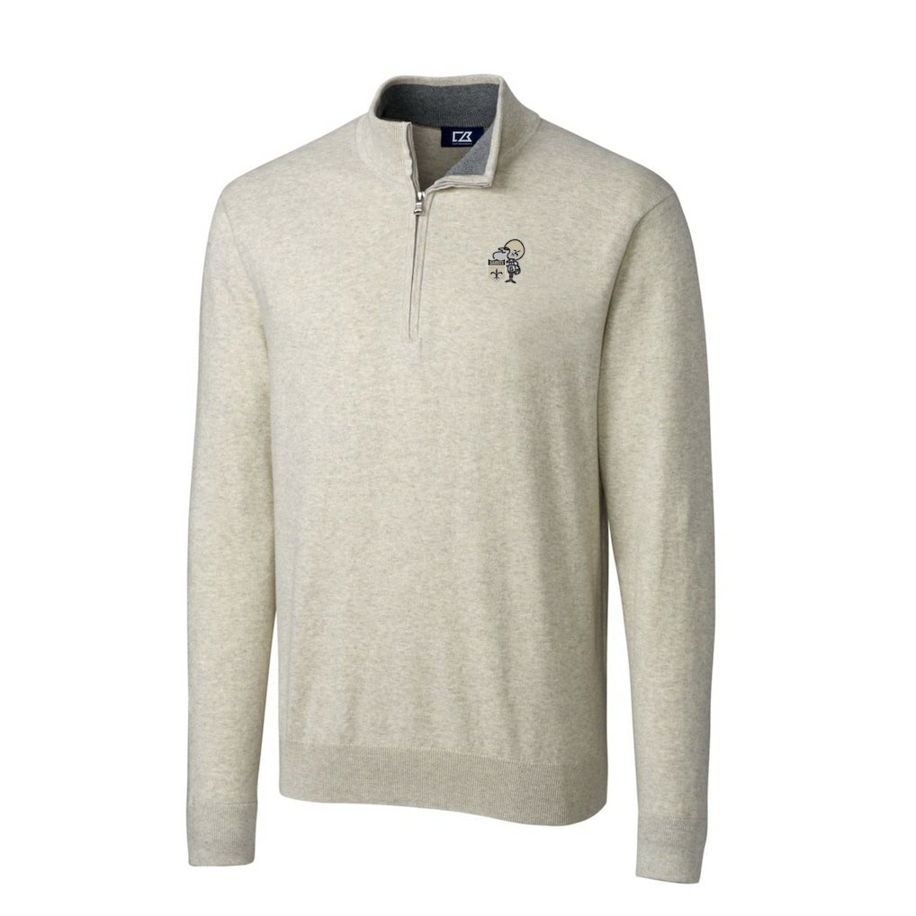 New Orleans Saints Cutter & Buck Throwback Logo Lakemont Tri-Blend Quarter-Zip Pullover Sweater Oatmeal