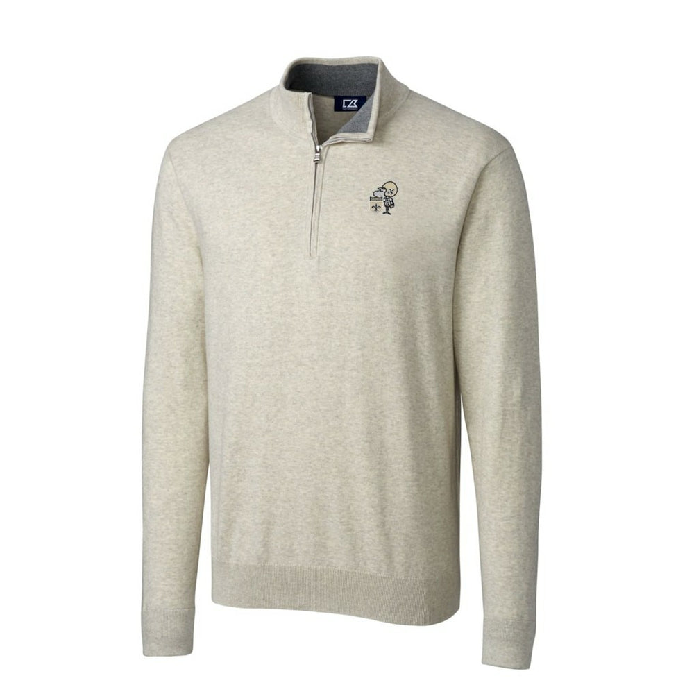 New Orleans Saints Cutter & Buck Throwback Logo Lakemont Tri-Blend Quarter-Zip Pullover Sweater Oatmeal