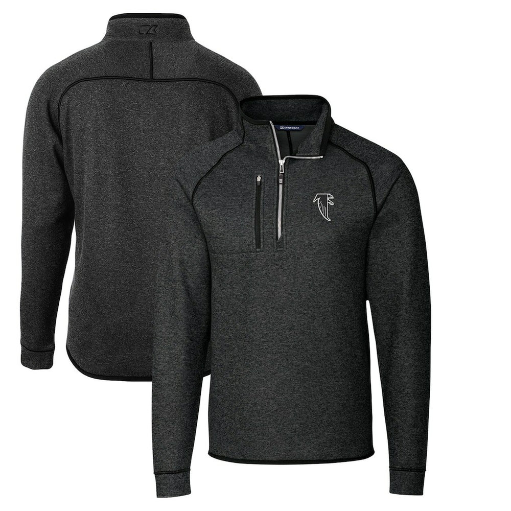 Atlanta Falcons Cutter & Buck Throwback Logo Mainsail Sweater-Knit Half-Zip Pullover Jacket Heather Charcoal