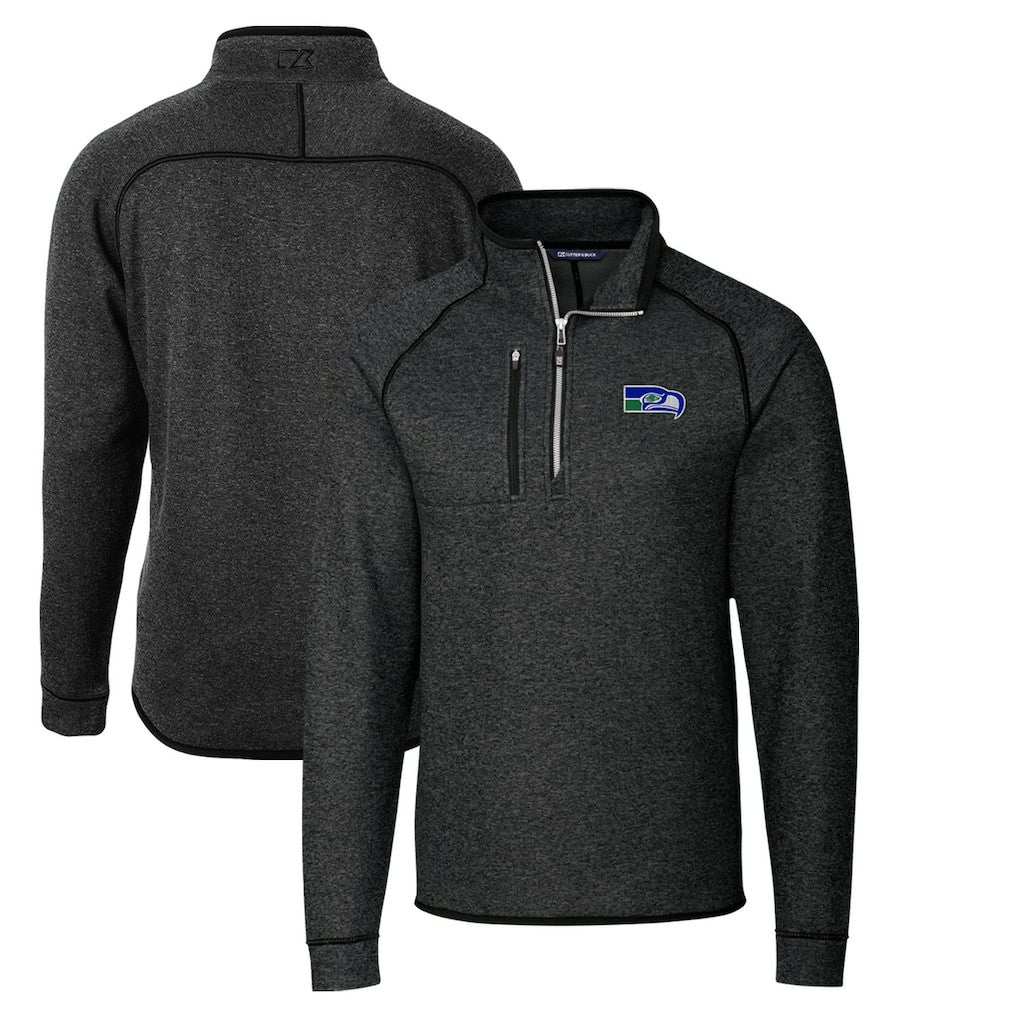 Seattle Seahawks Cutter & Buck Throwback Logo Mainsail Sweater-Knit Half-Zip Pullover Jacket Heather Charcoal