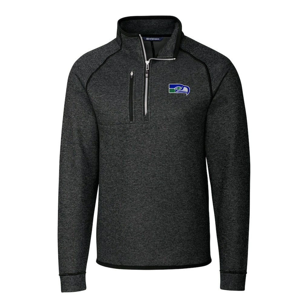 Seattle Seahawks Cutter & Buck Throwback Logo Mainsail Sweater-Knit Half-Zip Pullover Jacket Heather Charcoal