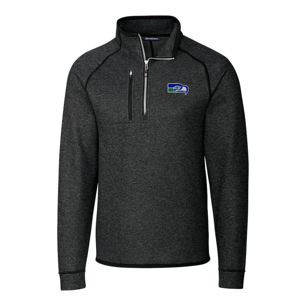 Seattle Seahawks Cutter & Buck Throwback Logo Mainsail Sweater-Knit Half-Zip Pullover Jacket Heather Charcoal