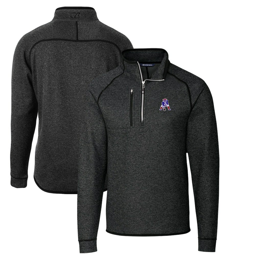 New England Patriots Cutter & Buck Throwback Logo Mainsail Sweater-Knit Half-Zip Pullover Jacket Heather Charcoal