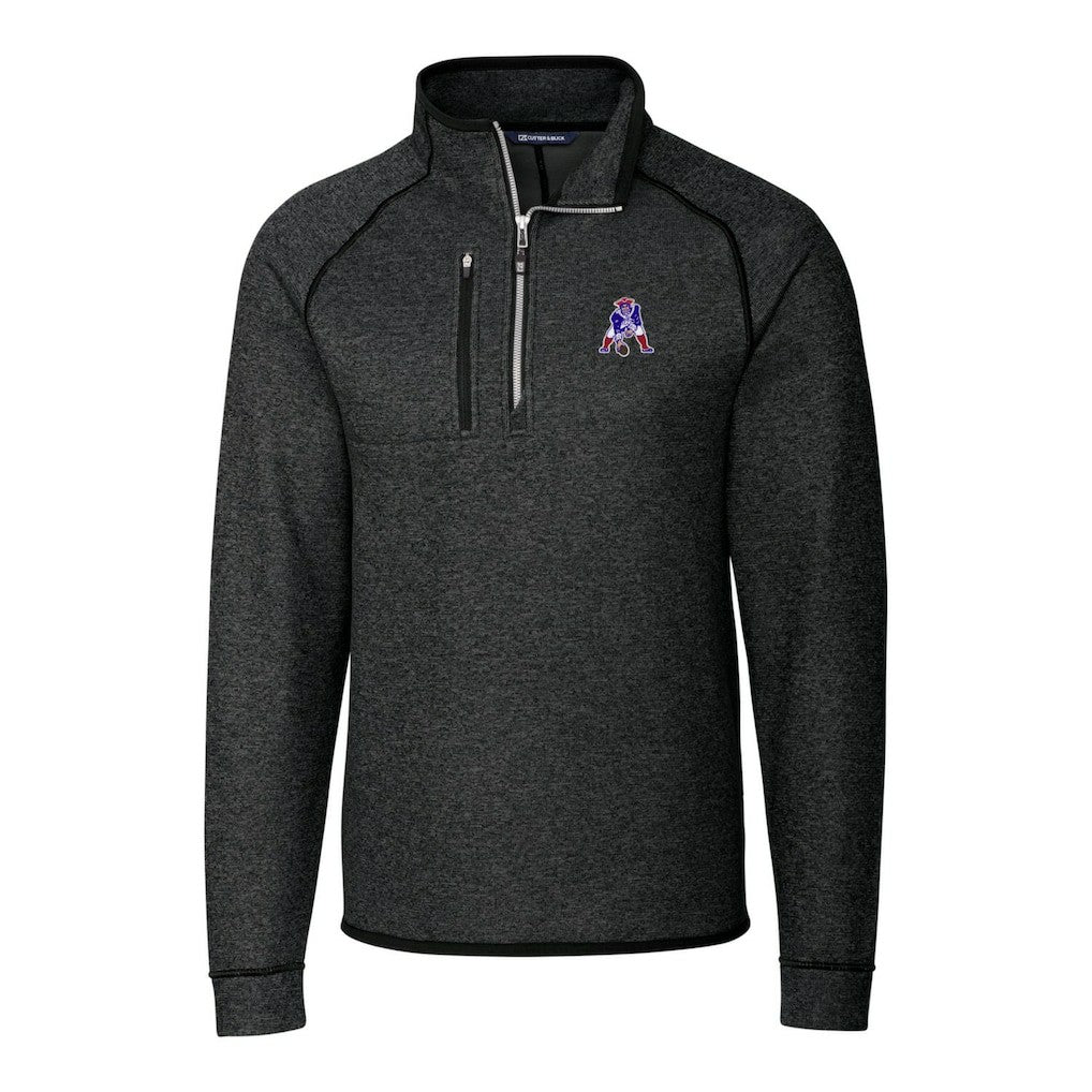 New England Patriots Cutter & Buck Throwback Logo Mainsail Sweater-Knit Half-Zip Pullover Jacket Heather Charcoal