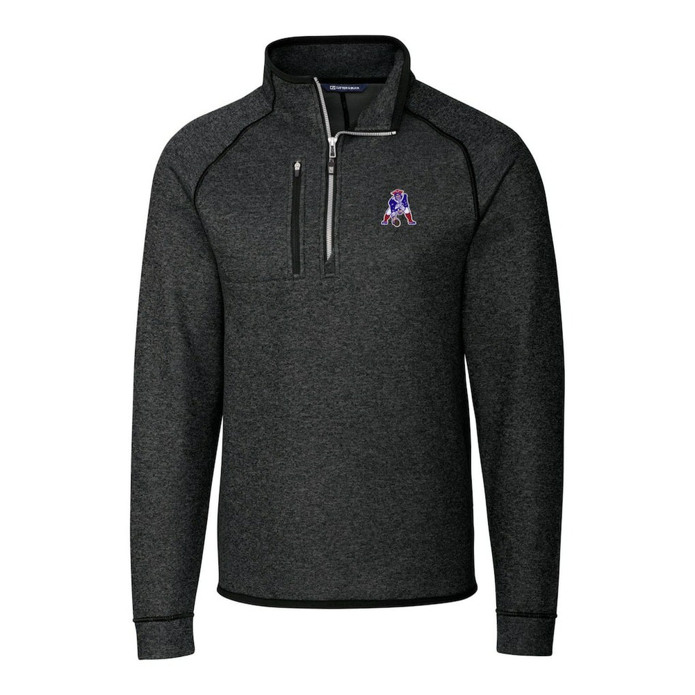 New England Patriots Cutter & Buck Throwback Logo Mainsail Sweater-Knit Half-Zip Pullover Jacket Heather Charcoal