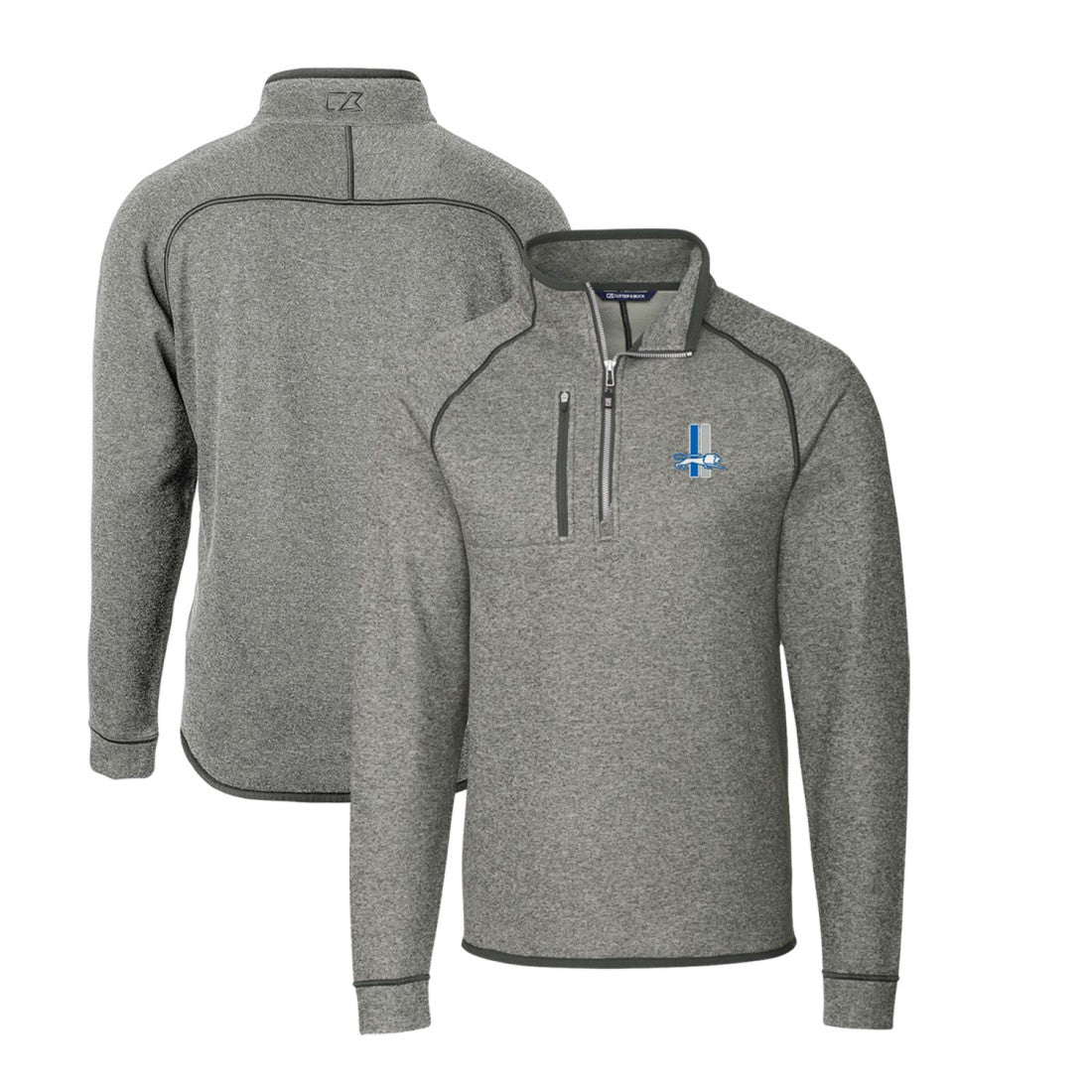 Detroit Lions Cutter & Buck Throwback Logo Mainsail Sweater-Knit Half-Zip Pullover Jacket Heather Gray