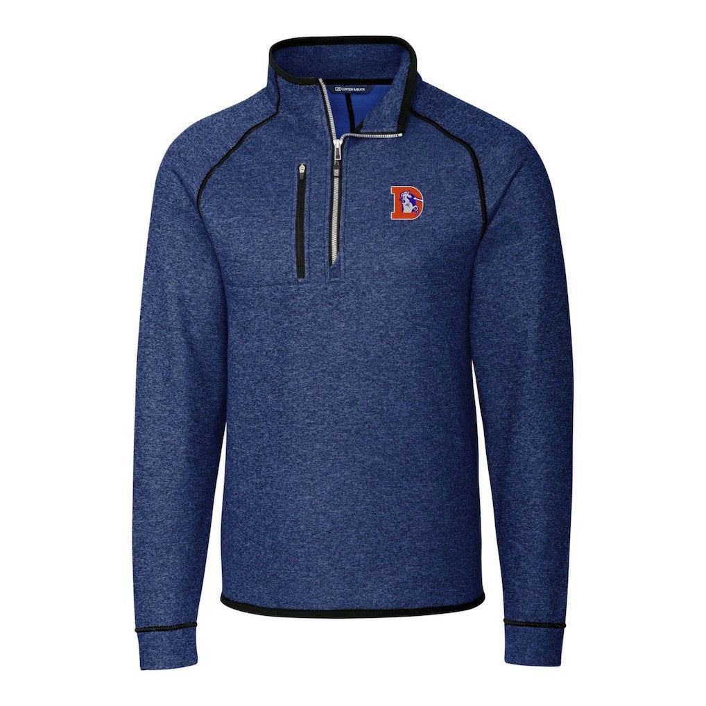 Denver Broncos Cutter & Buck Throwback Logo Mainsail Sweater-Knit Half-Zip Pullover Jacket Heather Royal