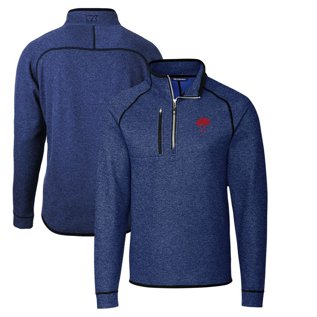 Buffalo Bills Cutter & Buck Throwback Logo Mainsail Sweater-Knit Half-Zip Pullover Jacket Heather Royal