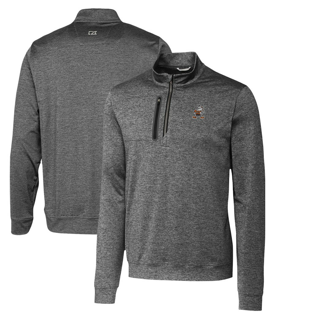 Cleveland Browns Cutter & Buck Stealth Heathered Throwback Logo Quarter-Zip Pullover Top Steel
